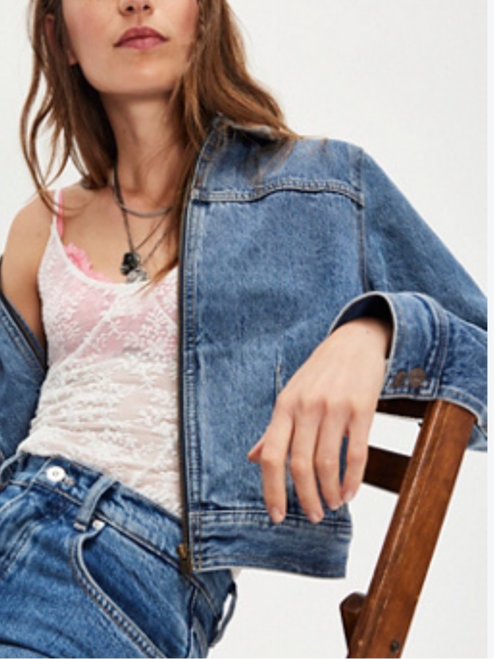 John Galt Brandy Melville 100% Cotton Blue Denim Zip Front Cropped Jacket Small